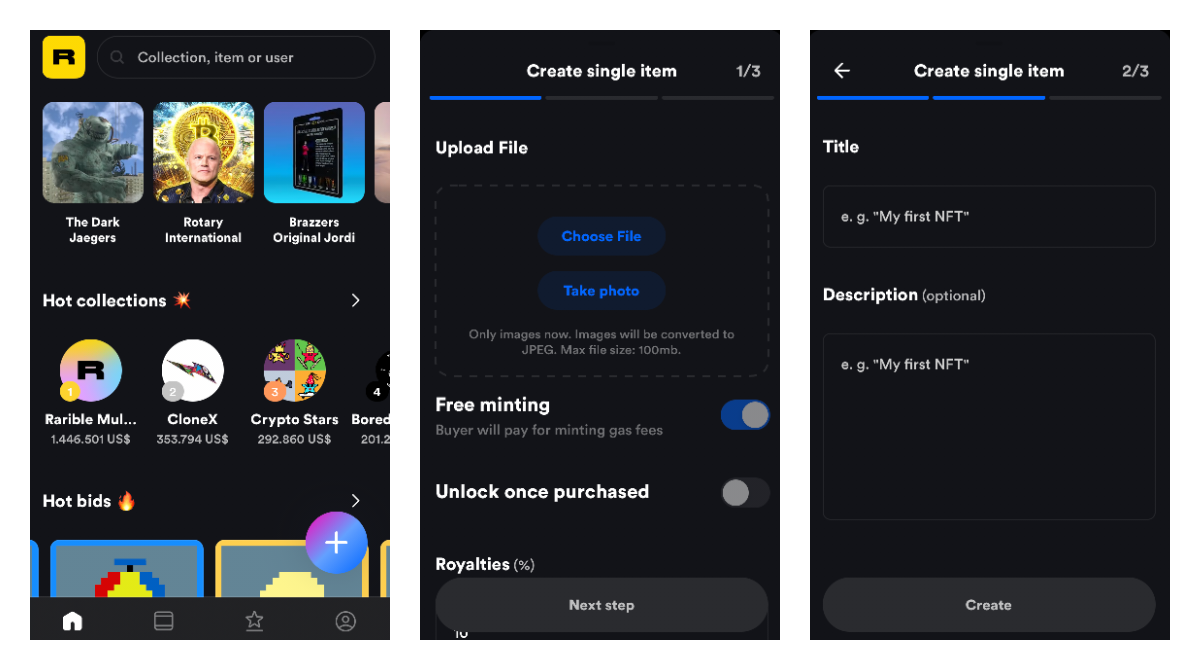Rarible now allows lazy minting from its mobile app