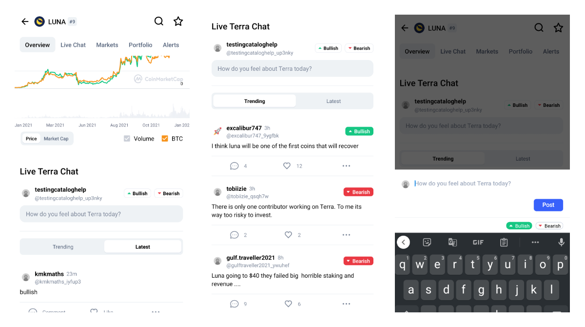 CoinMarketCap is testing a live chat feature on selected coins