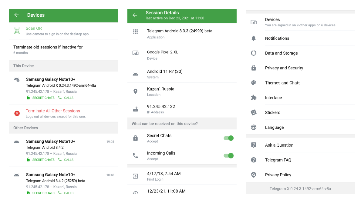Telegram X beta got a detailed Devices section and support for native ad messages