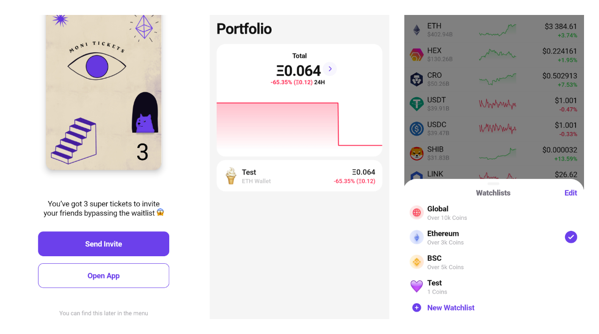 Moni is a new invite-only crypto portfolio tracker with free analytics