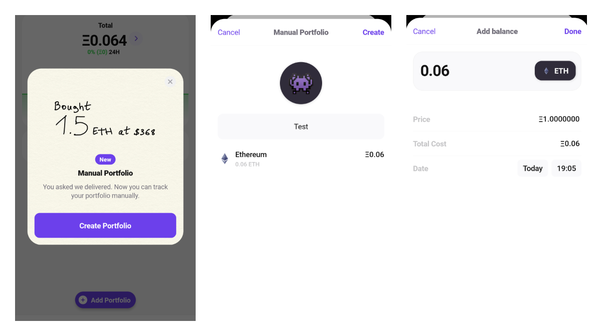 Moni portfolio tracker got a way to add manual transactions