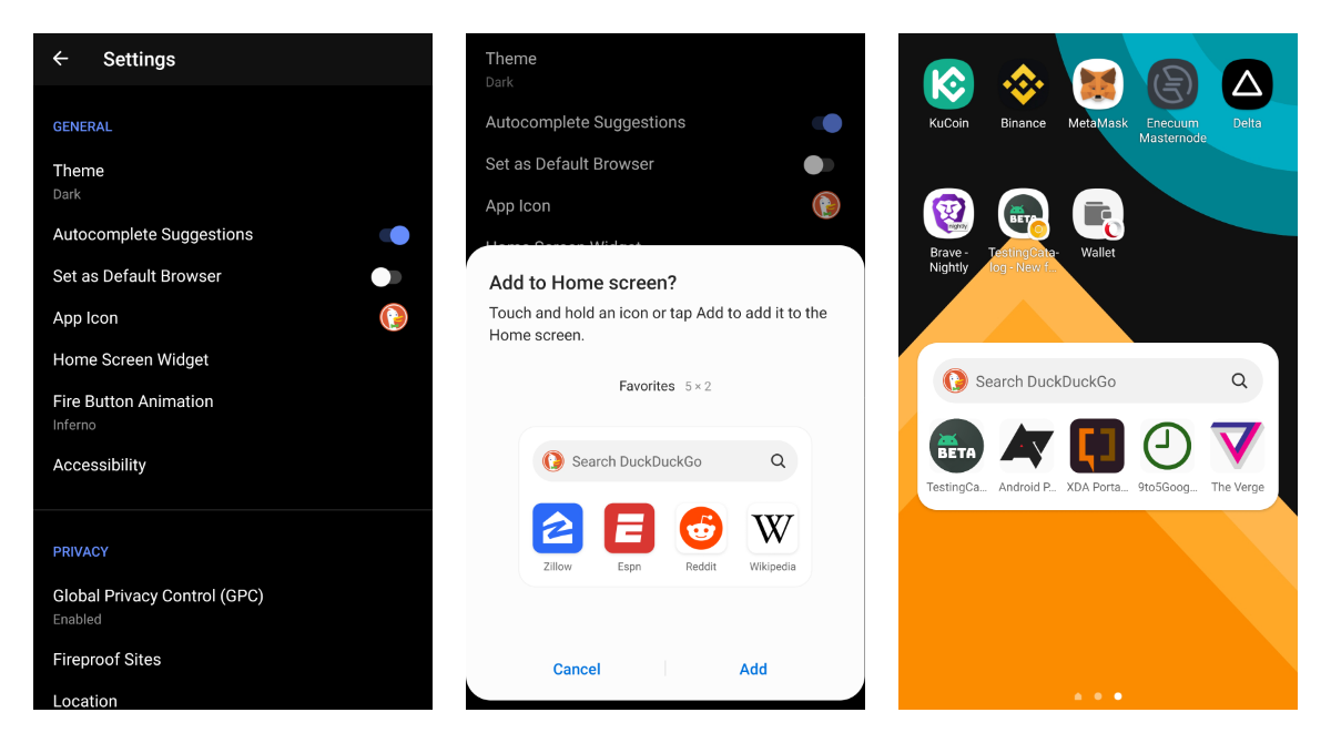 DuckDuckGo beta got an easy way to add a search widget to the home screen