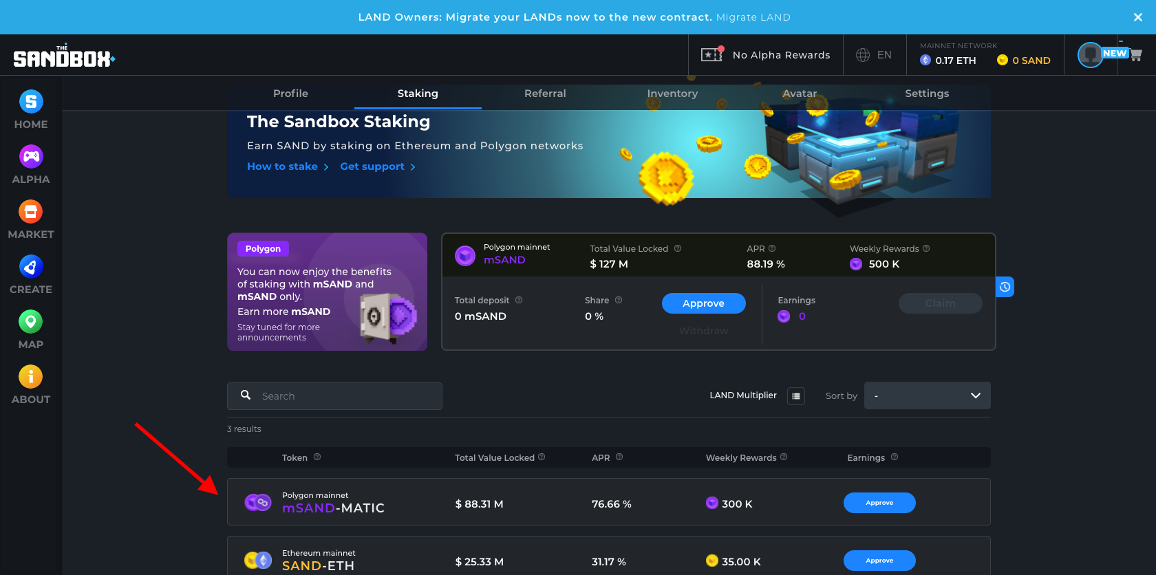 Sandbox introduced staking on Polygon and new chain settings