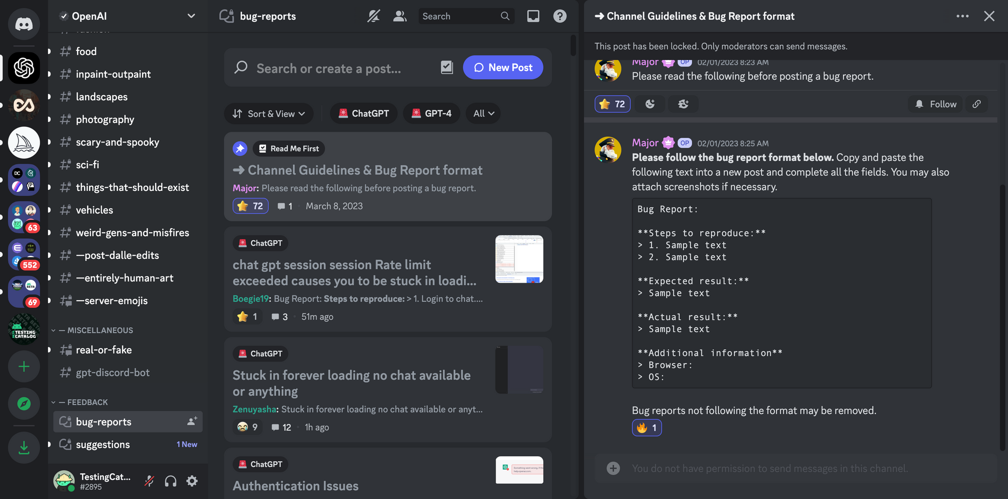 ChatGPT Alpha bug reporting & feedback channels on Discord