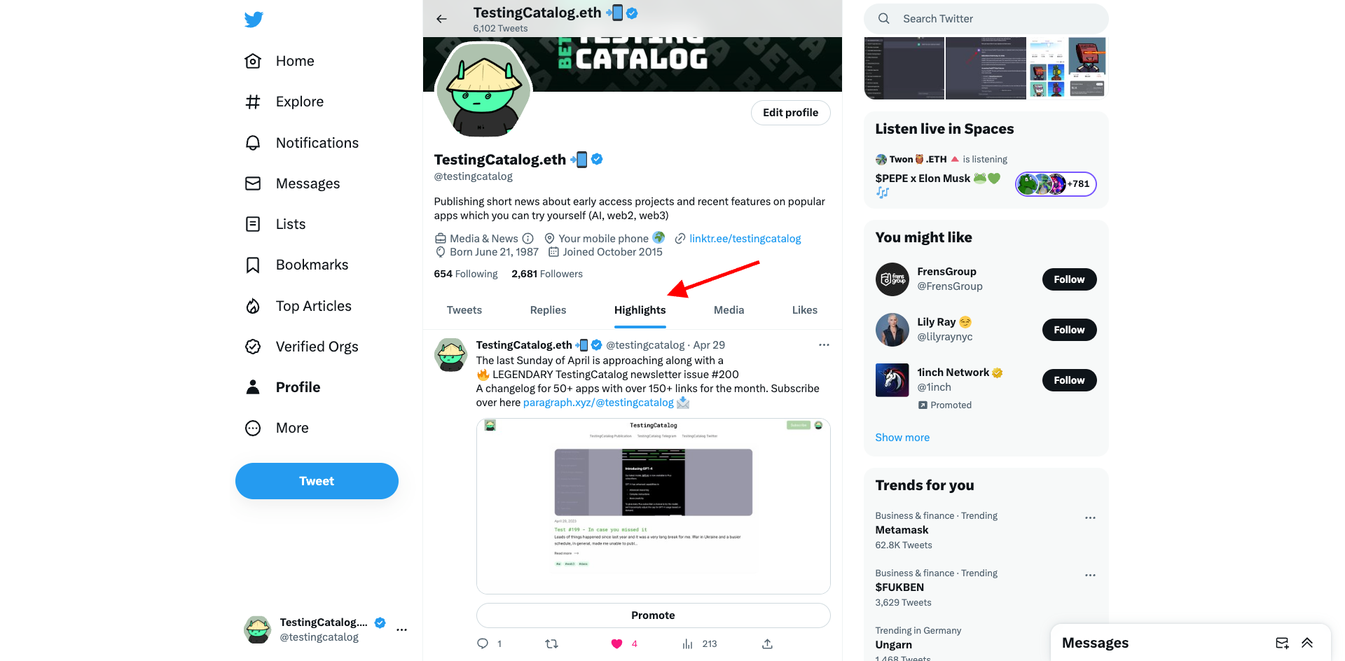 Twitter Highlights tab rolled out on the web