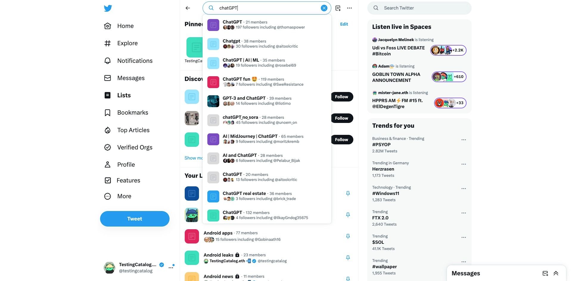 Twitter for Web now allows searching across lists and shows user subscriptions on the profile page