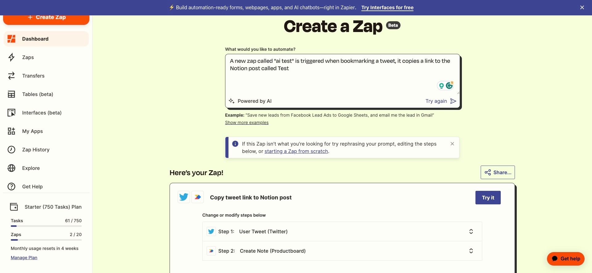 Zapier's AI copilot beta launched to simplify Zap creation with text prompts