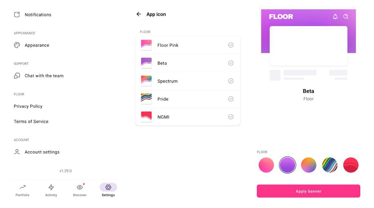 ICYMI: Floor NFT app rolled out the custom icon and header banner personalization