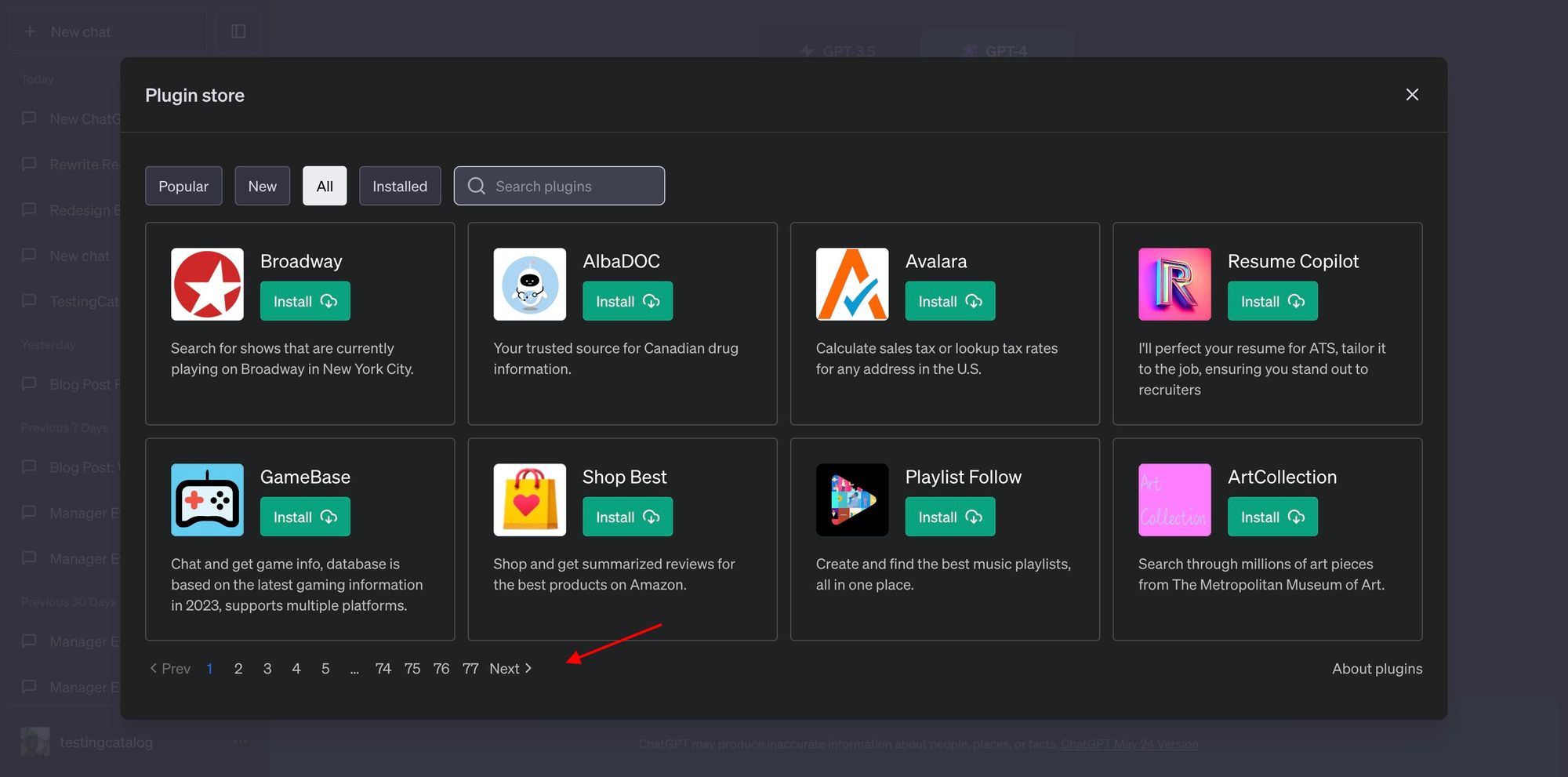 ChatGPT rolled out an essential pagination feature on its plugins store