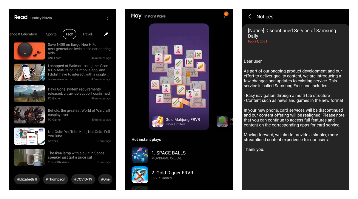 Samsung Daily Feed was replaced by a new Samsung Free service for more users