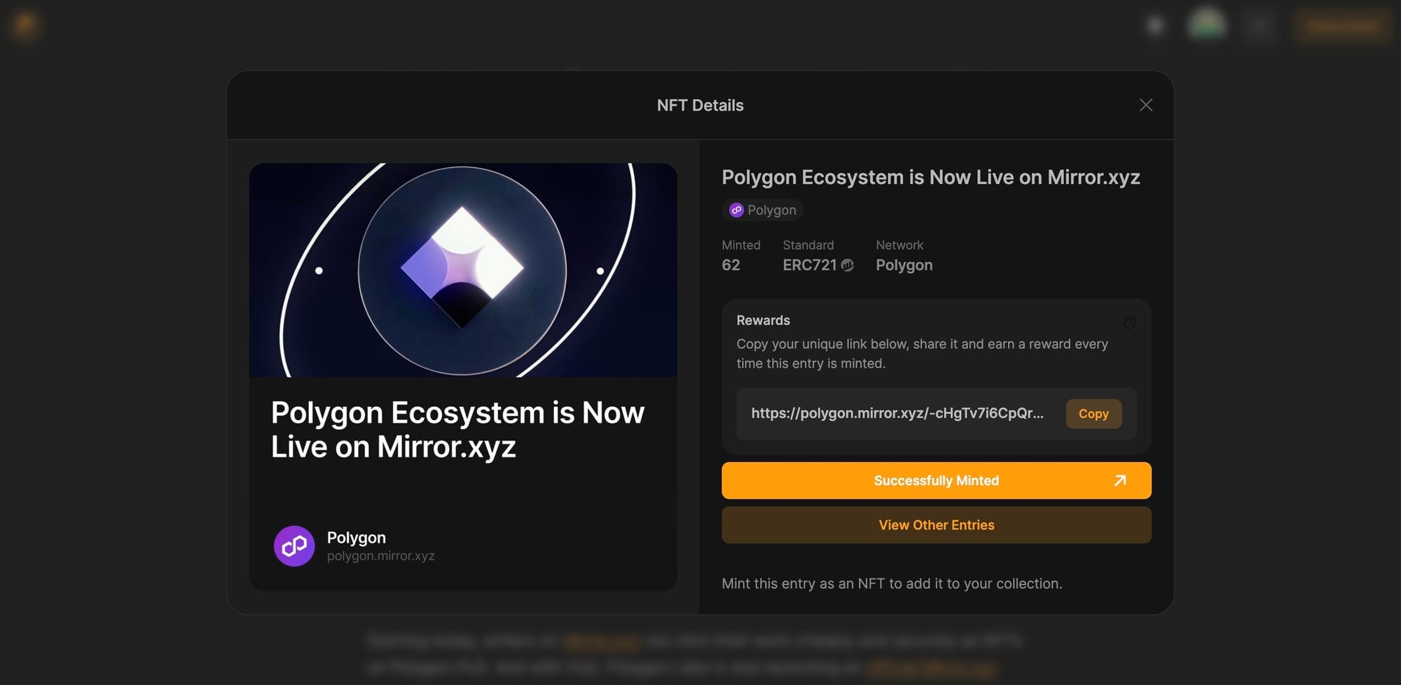 Mirror integrates Polygon for NFT minting, offers a new default setting option