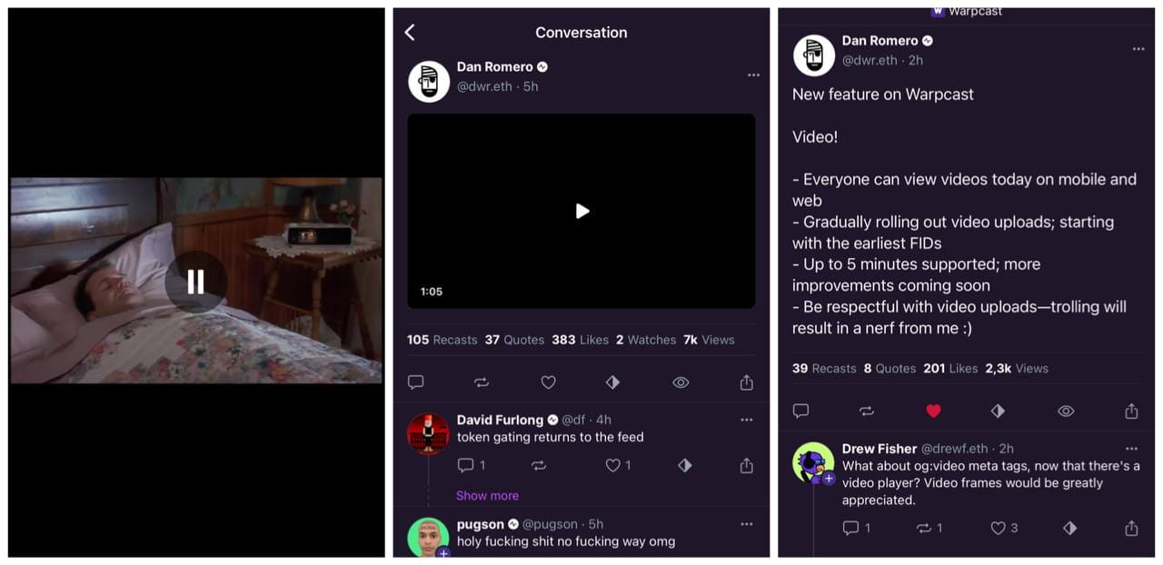 ICYMI: Warpcast gradually rolling out video support for casts