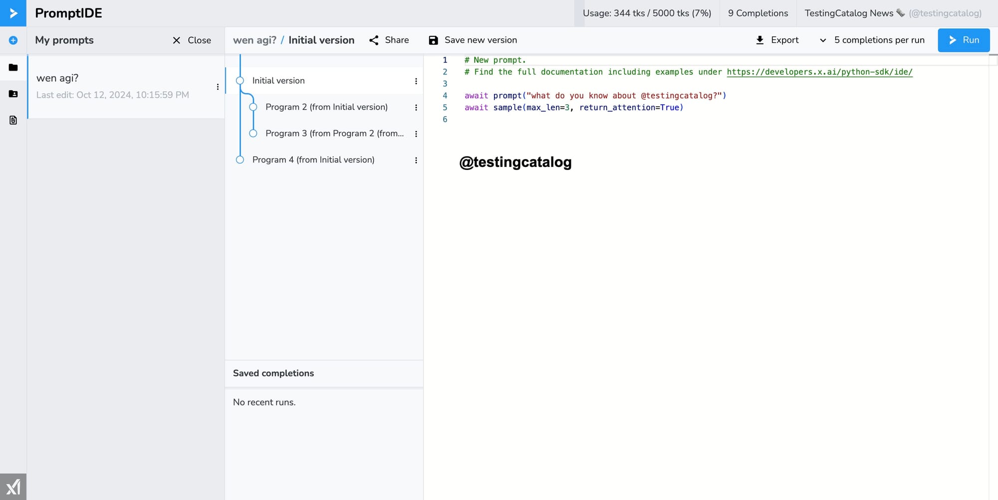 xAI Prompt IDE