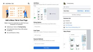 Facebook allows page admins to create a restaurant menu from the app and share printable QR code afterwards