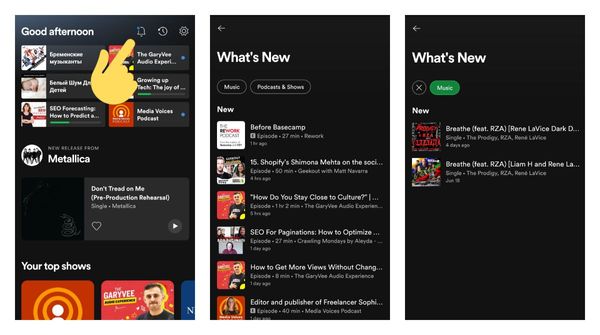 Spotify released "What's New" to notify you about newly released tracks and podcasts