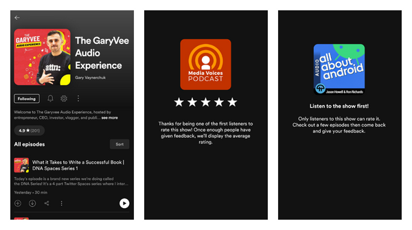 Spotify released show&podcast ratings to more users on Android