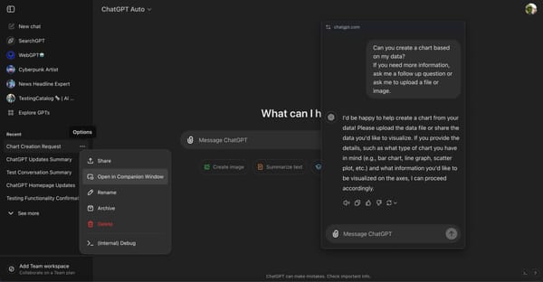 ChatGPT tests companion window feature for web conversations